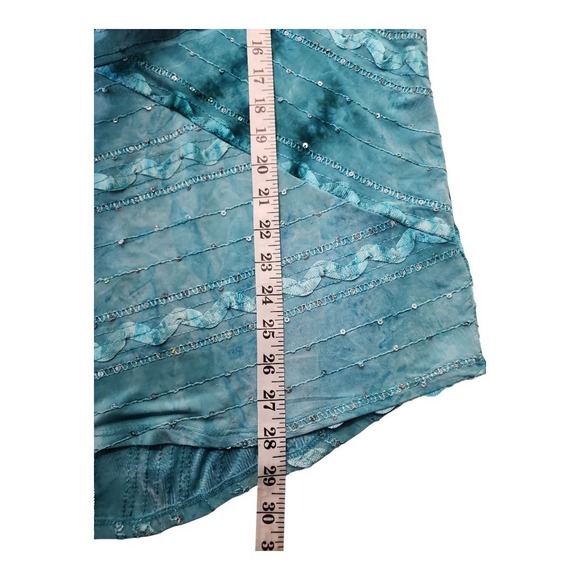 Sami & Jo Asymmetrical Tunic Top 2X Aqua Green Boho Fairycore Sequin Embroidered - Picture 6 of 10